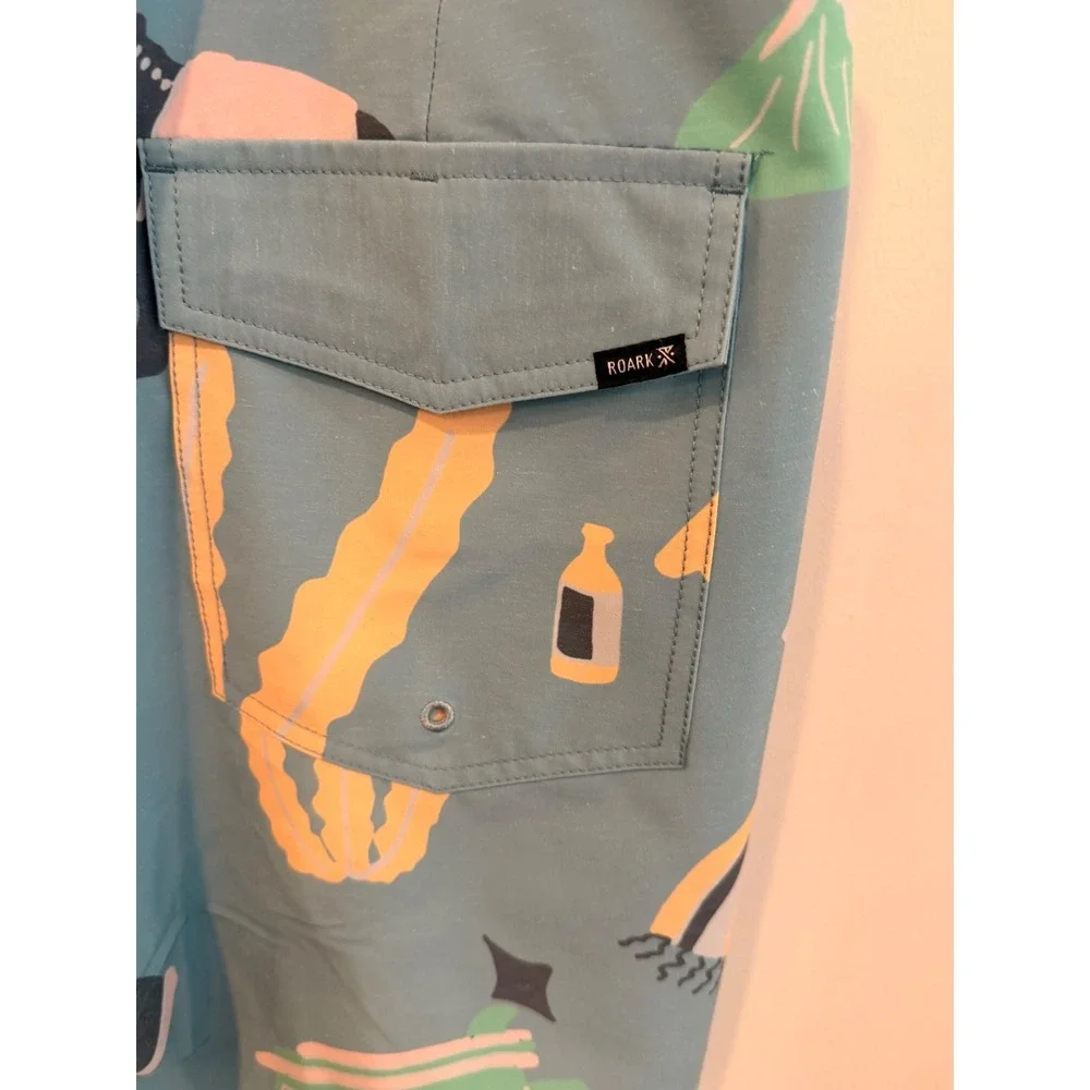 Roark Passage 18 Viaje Boardshorts Mens 36 Hemp Blend Blue Graphic RB405-AGV